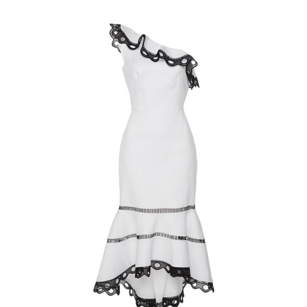 Alexis One-Shoulder White Dress with Black Lace